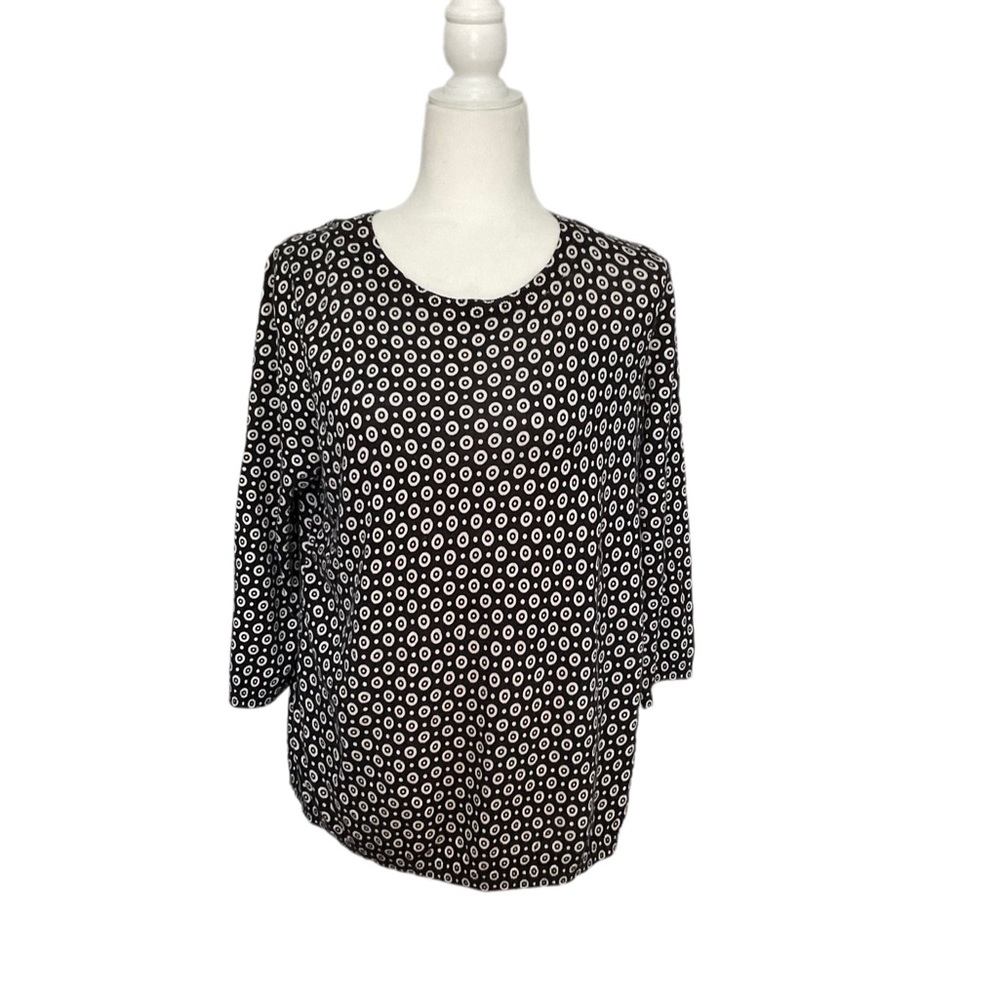 Ann Taylor Black Crew Neck White Dot in Dot 3/4 Sleeve Sweater Size L